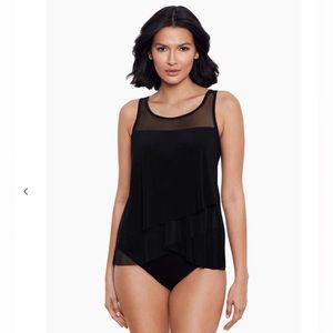 NWOT Miraclesuit Illusionists Mirage Tankini Top Only 16DD Black $128